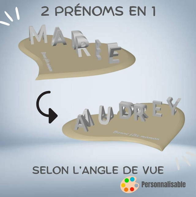 Prénoms entrelacés personnalisés sur coeur