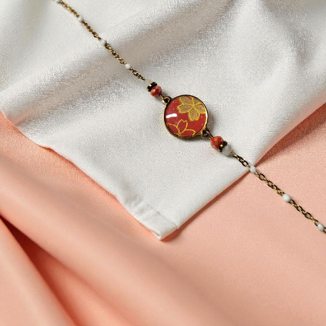 bracelet acier inoxydable motifs japonais corail et argenté