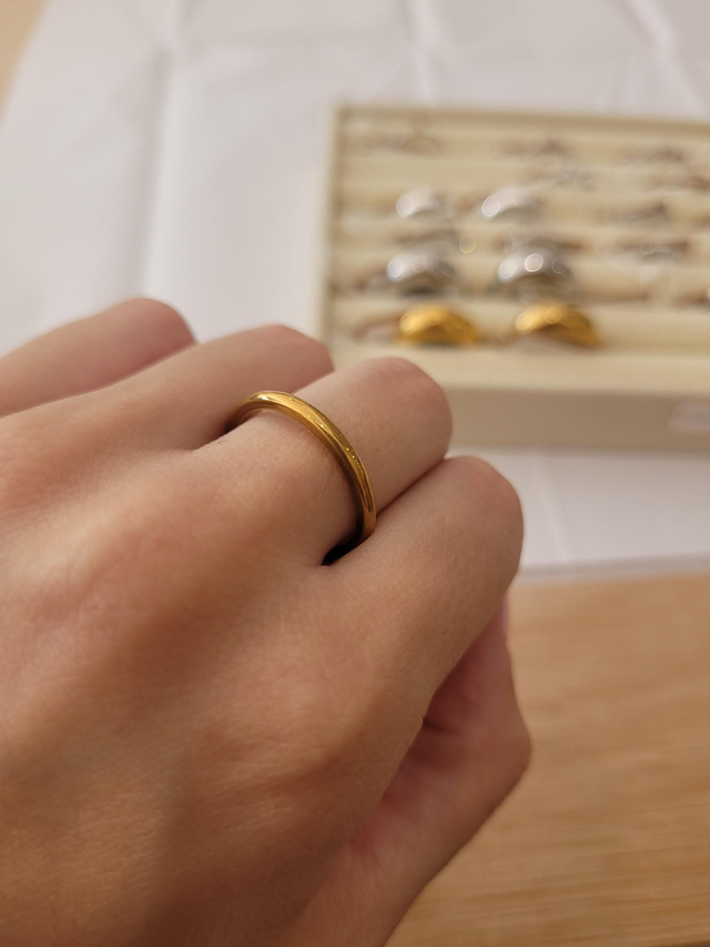 Gold stainless steel simple band ring - Size Q - SL-058