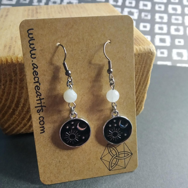 Boucles d&#039;oreilles ésotérique soleil lune