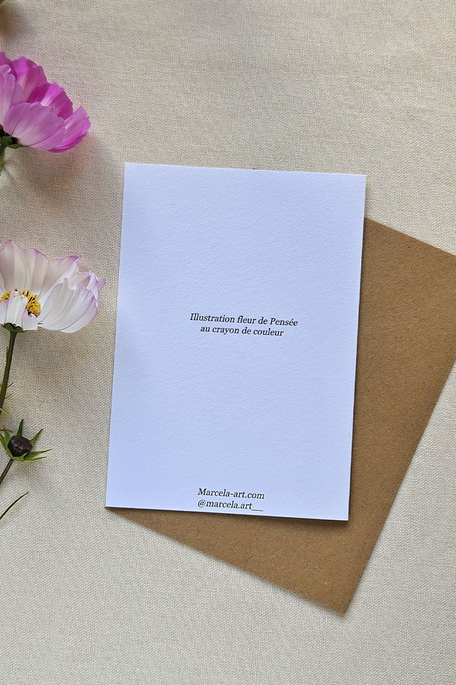 Carte au crayon de couleur - Fleur de Pensée