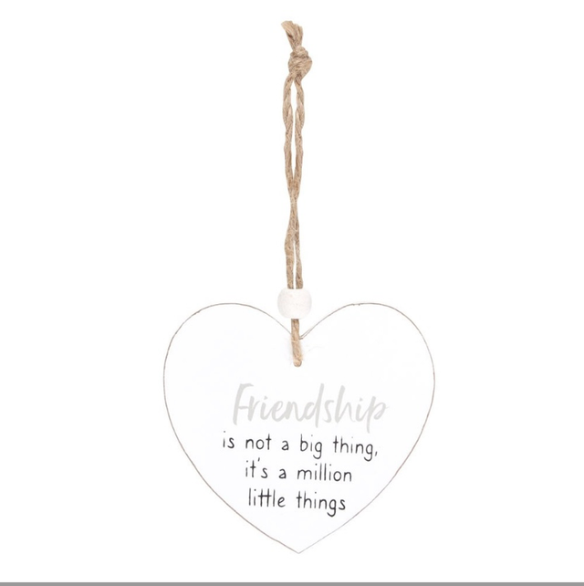 Friendship is… hanging heart sentiment sign