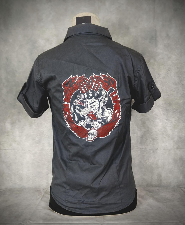 Chemise style Pin up "Hot Rod Lupo" Gris Zinc