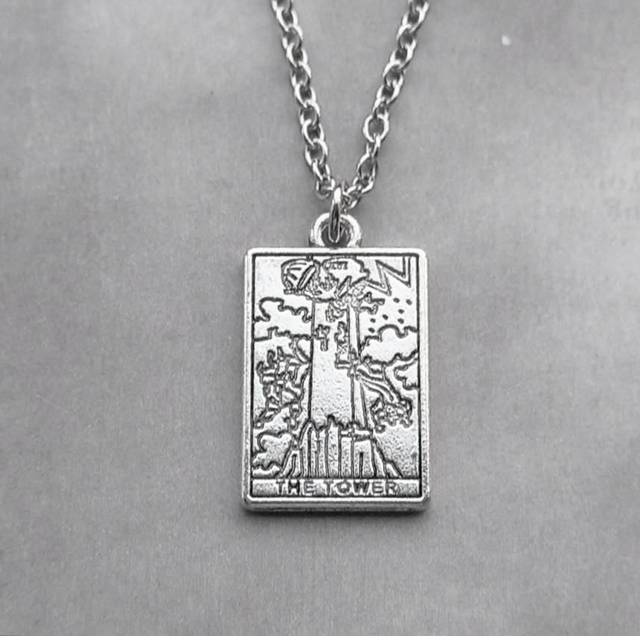 The Tower Metal Tarot Card Necklace 