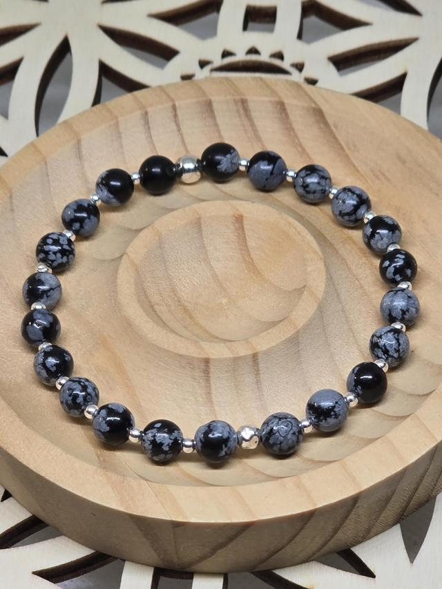 Bracelet Obsidienne flocon 0,6 cm