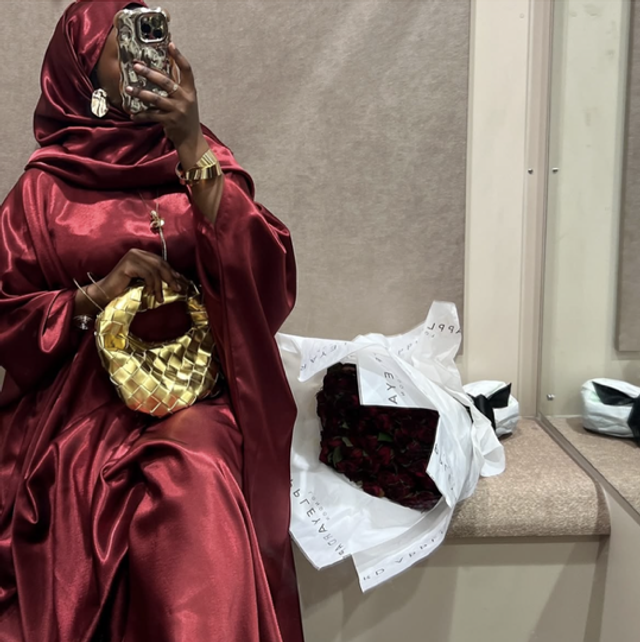 Burgundy Satin Abaya