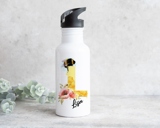 Personalised Bee Initial Water Bottle 
