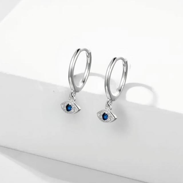 Eye hoop earrings - silver
