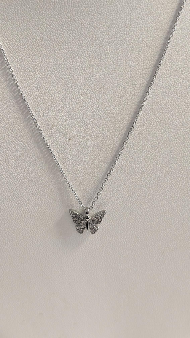 Collier papillon argenté