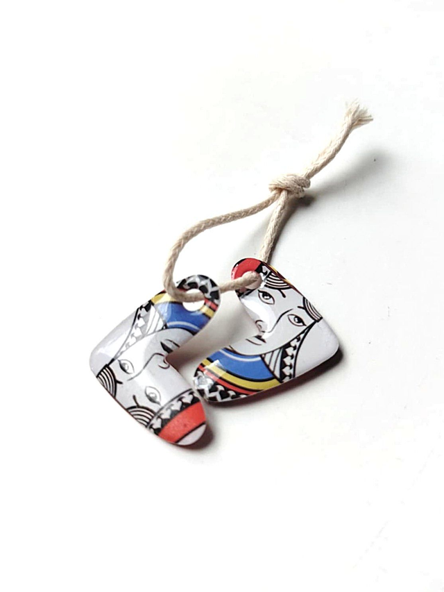 Pampilles Upcyclées Réversibles en Cartes et Papier Recyclés pour créoles - Cœur Dame