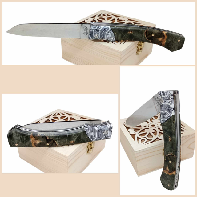 L&#039;Ambacien®™ polymiroir inox en Loupe de châtaignier hybride et G10