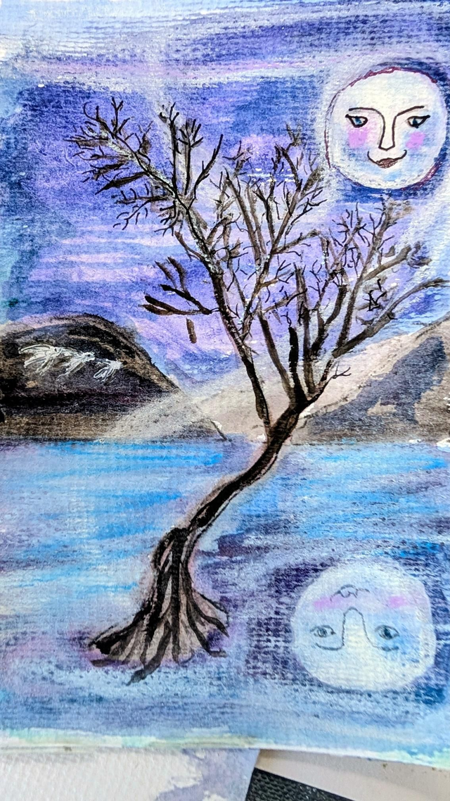 Art The lonely tree Llanberis Christmas Card Creative Cats by Wendy