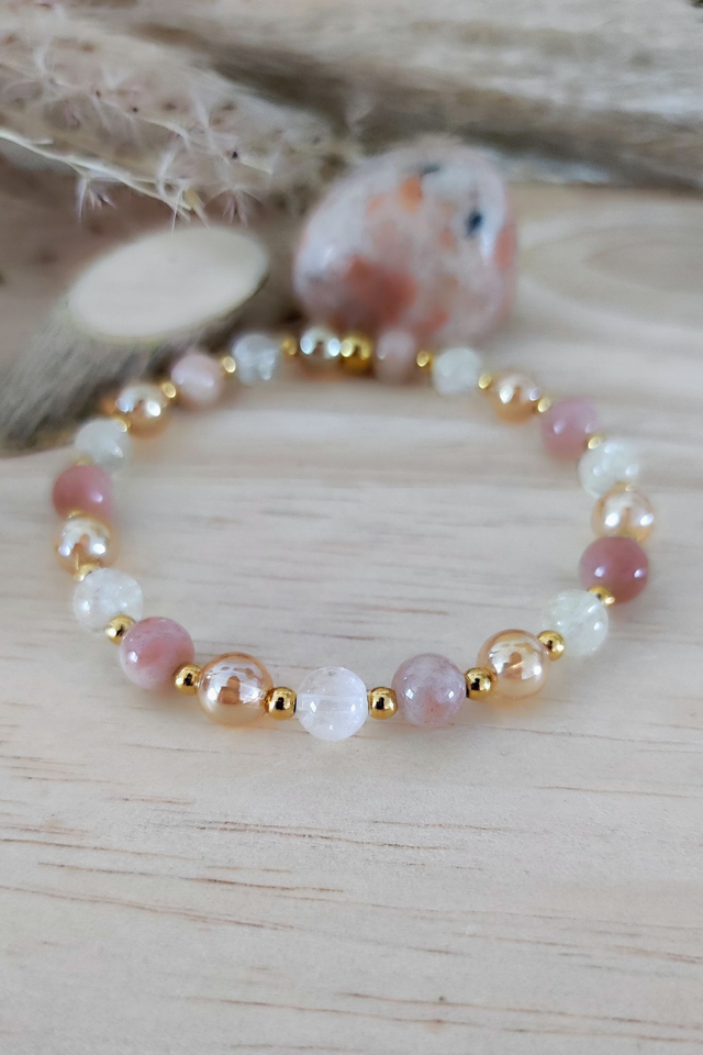 Bracelet "Optimisme" Pierre de Soleil, Citrine et Quartz Aura