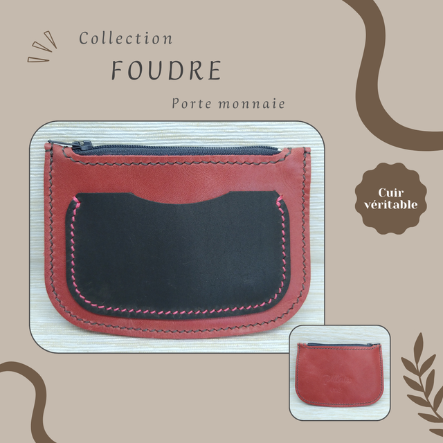 FOUDRE porte monnaie/carte - Corail &amp; gris foncé