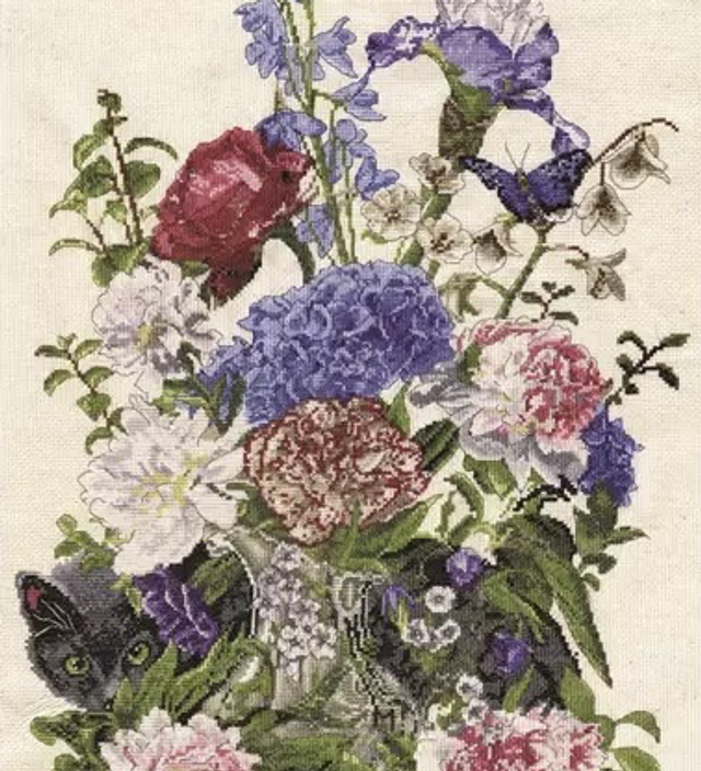 Design Works Crafts Bouquet with Cat Counted Cross Stitch Kit