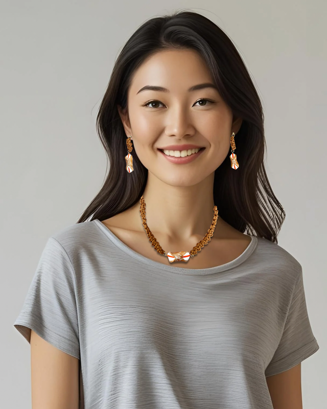 Parure Siciliana: Collana, Bracciale, Orecchini con Cannolo Gusto Ricotta e Arancia – Artigianale in Argilla Polimerica, Regolabile