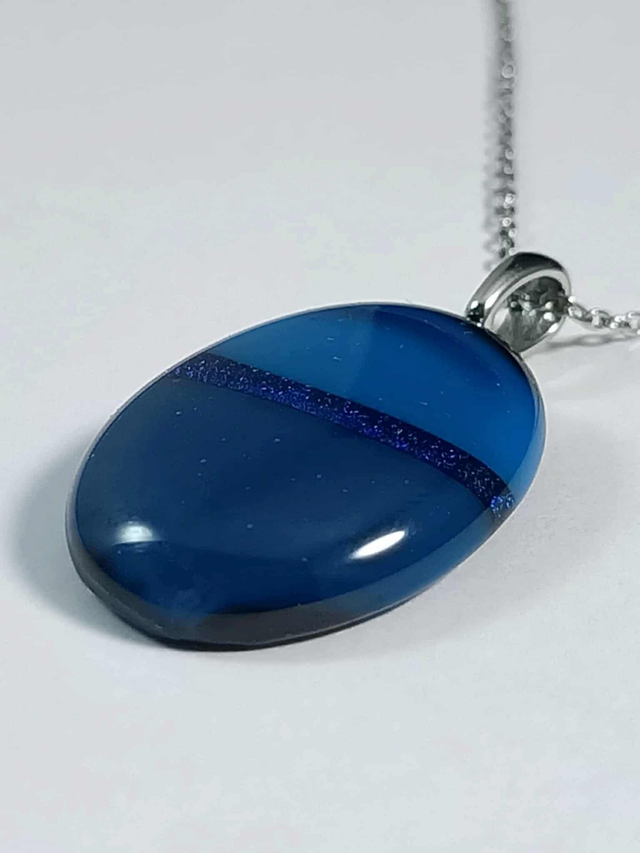Collier Verre Fusing - Verre Dichroïque nuances de bleus
