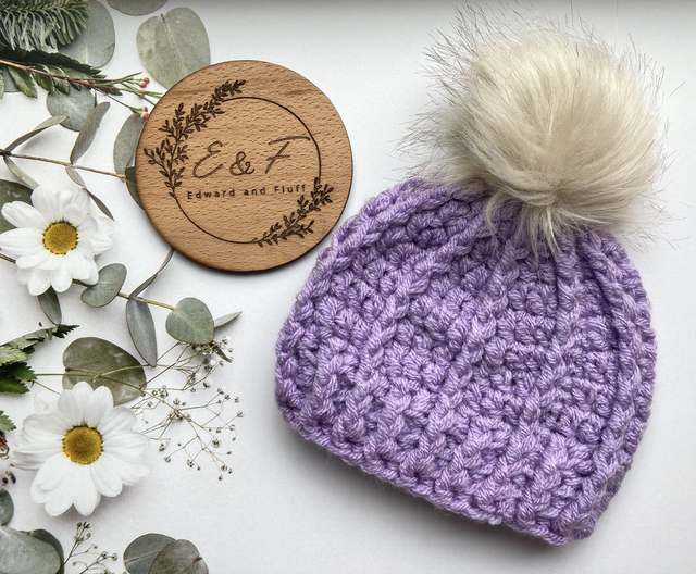 Handmade hat. Crochet hat, in a beautiful wisteria lilac colour. Baby size 0 - 3 months.