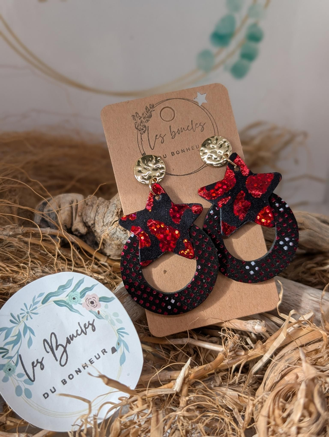 Boucles d'oreilles star léopard rouge mo637
