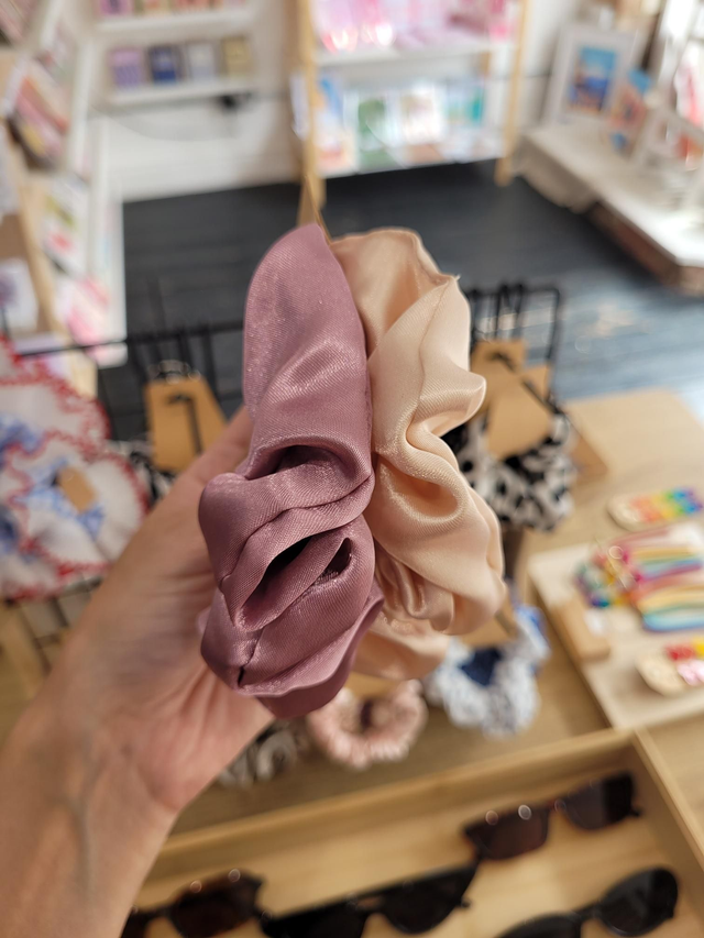 Satin scrunchie duo - Dusty Purple and champagne - HE-070