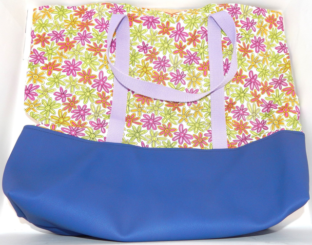 Shopping Bag Dark Blue with Flowers