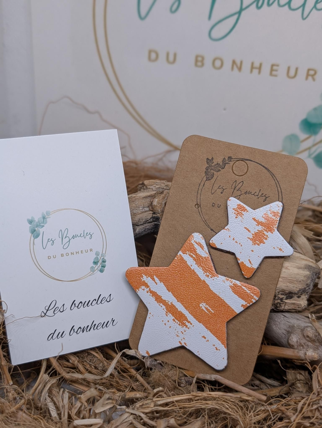 Boucles d&#039;oreilles Asymétrique orange et blanc mo446