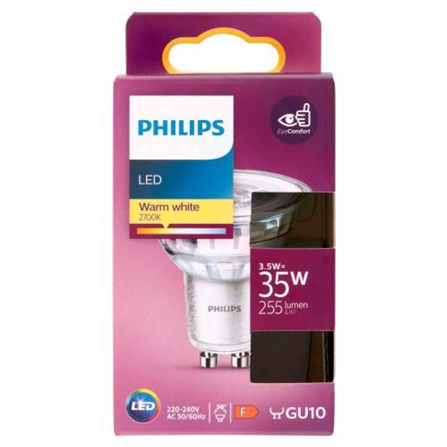 PHILIPS FARETTO LED IN VETRO GU10 3.5 W EQUIVALENTI 35 W 255 LUMEN BIANCO CALDO 2.700K