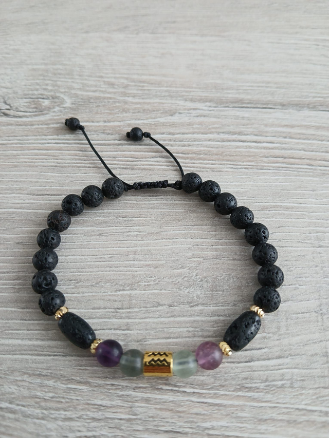 Sterrenbeeld armband Waterman - Fluoriet & Lavasteen - verstelbaar (7.024)