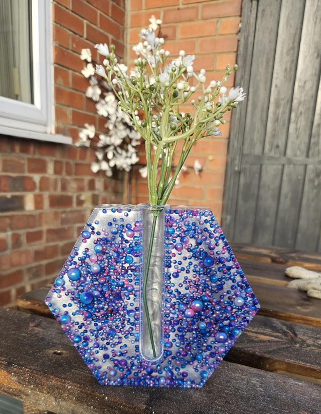 Iridescent Bubble Resin Bud Vase – Hexagon Design