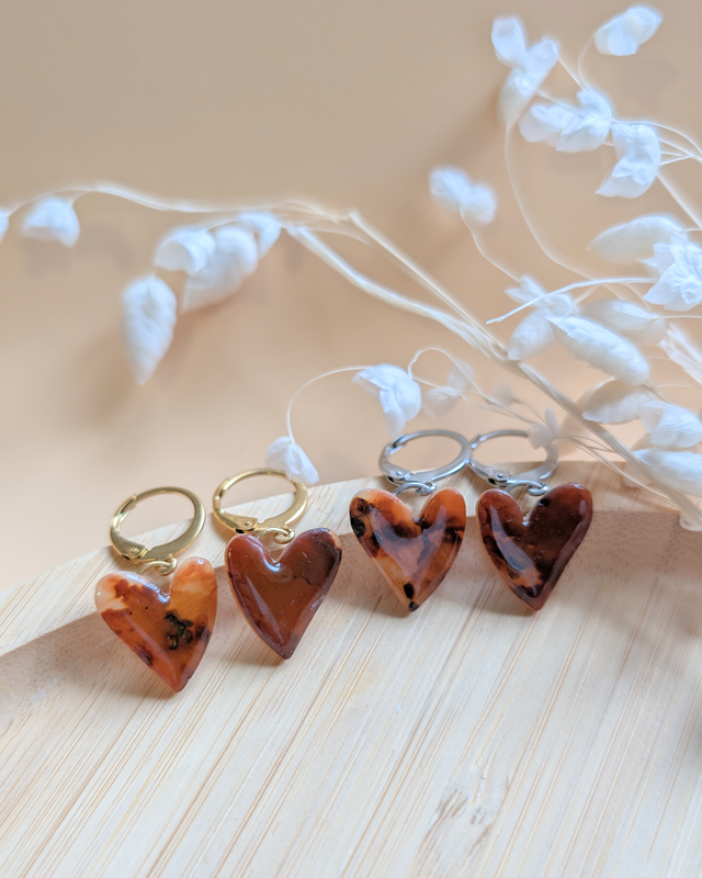 Raffiné - Collection tortoise - Boucles d’oreilles artisanales en pâte polymère et résine   