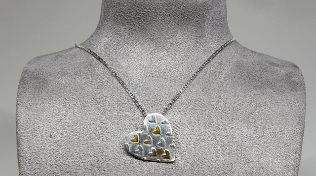 Large bleeding heart fine silver and 24K goild foil necklace