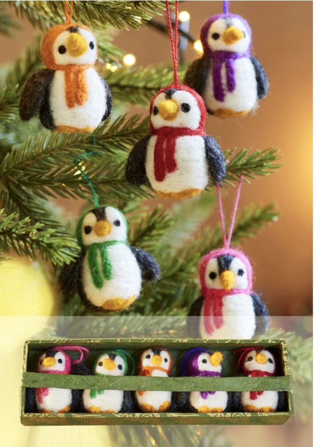 Set of 5 Hanging Felt Penguin Decorations