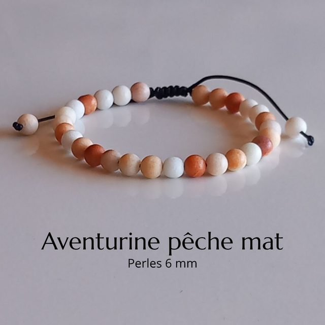 Bracelet ajustable en Aventurine pêche mat
