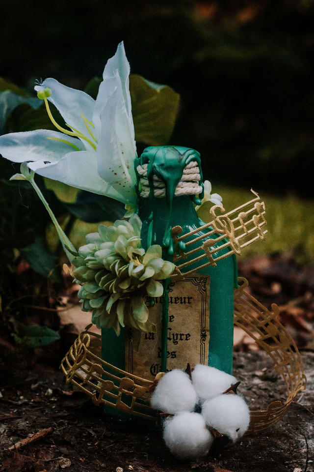 Potion magique verte décorative – Cantique de la Sylve Émeraude – Décoration féerique forêt – Cadeau fantasy – Flacon sorcière bohème