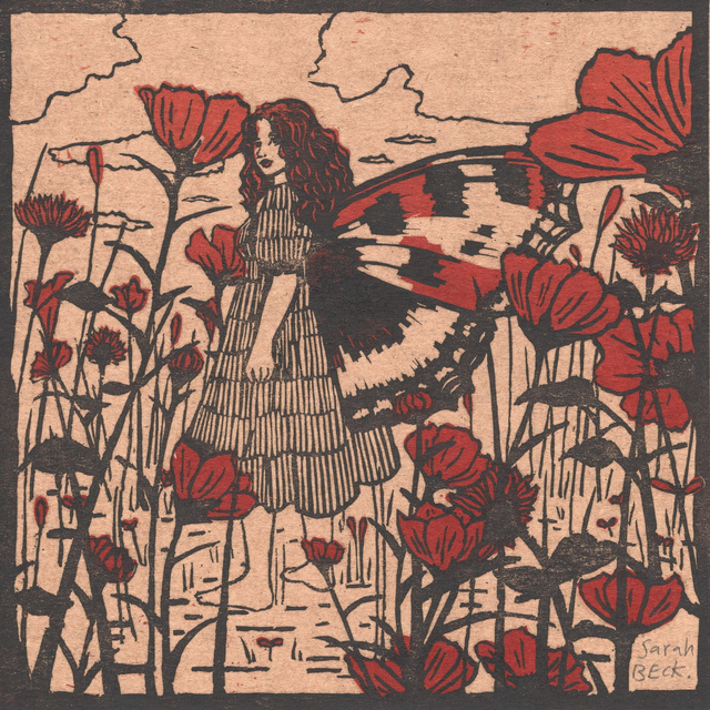 Butterfly Meadow / September Fairy Linoprint