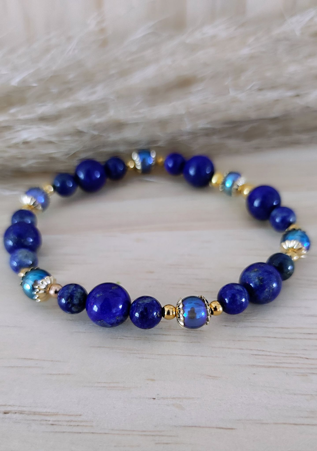 Bracelet "Pierre de Vérité" Lapis lazuli et Aqua aura