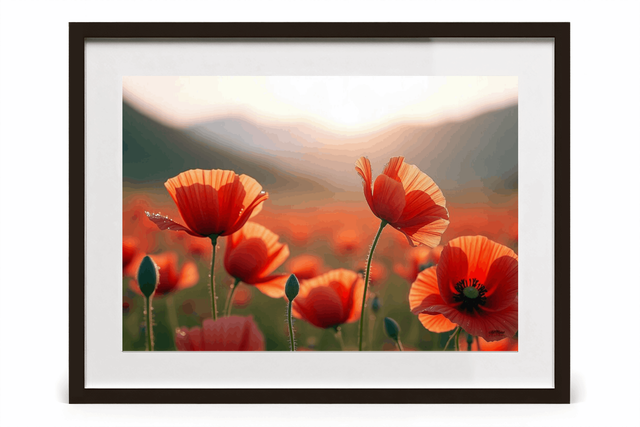 Tableau Coquelicots – Paysage Onirique et Naturel, Photo Encadrée Qualité Musée