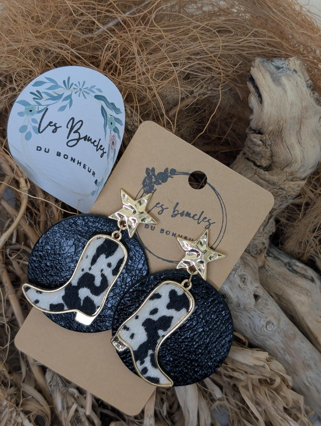 Boucles d&#039;oreilles Country noir santiag try004