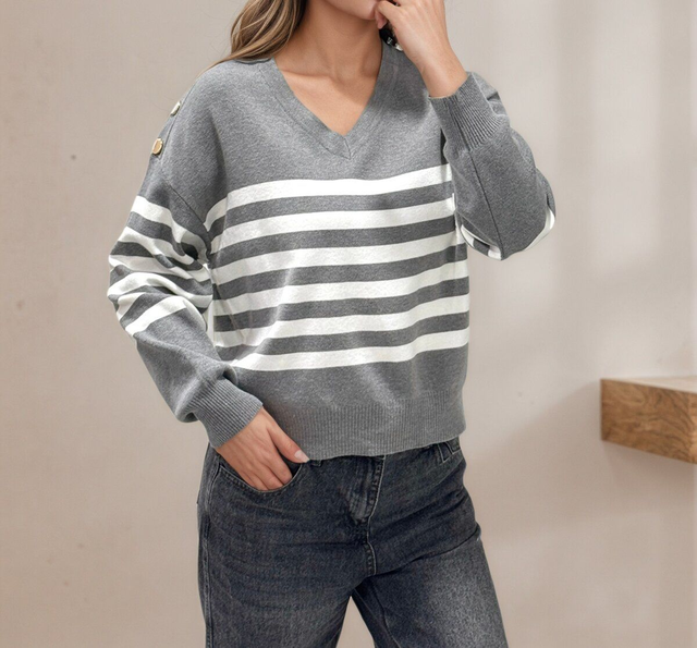 Pull gris rayures