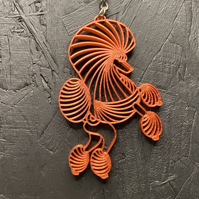 3D - Keychain Poodle Continental Red Copper