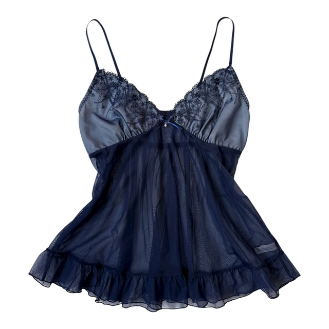 coquette navy blue ruffle embroidered cups cami 