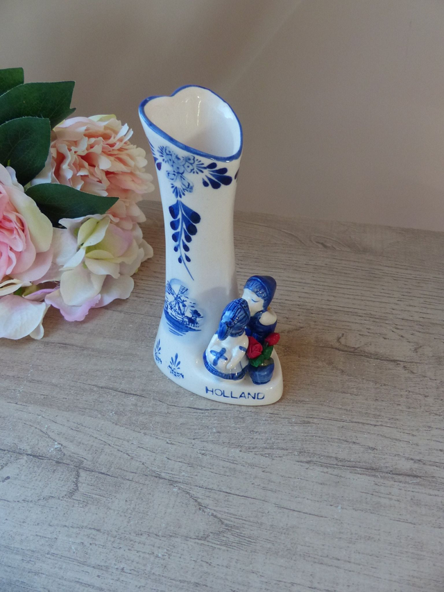 Petit Vase Vintage en Porcelaine Delft : Amoureux Hollandais en Forme de Cœur – Cadeau Romantique, Charmant Cœur Amoureux – Idéal Couples