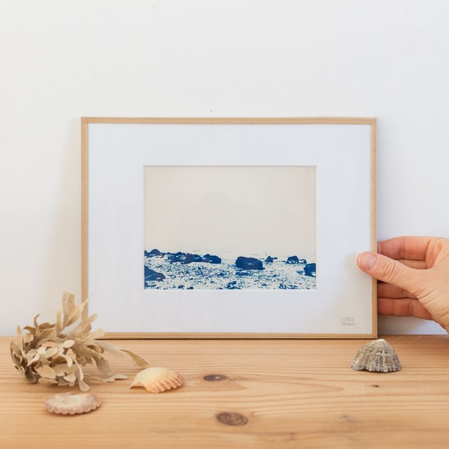 Rochers - Cyanotype sous verre - 18x24 cm