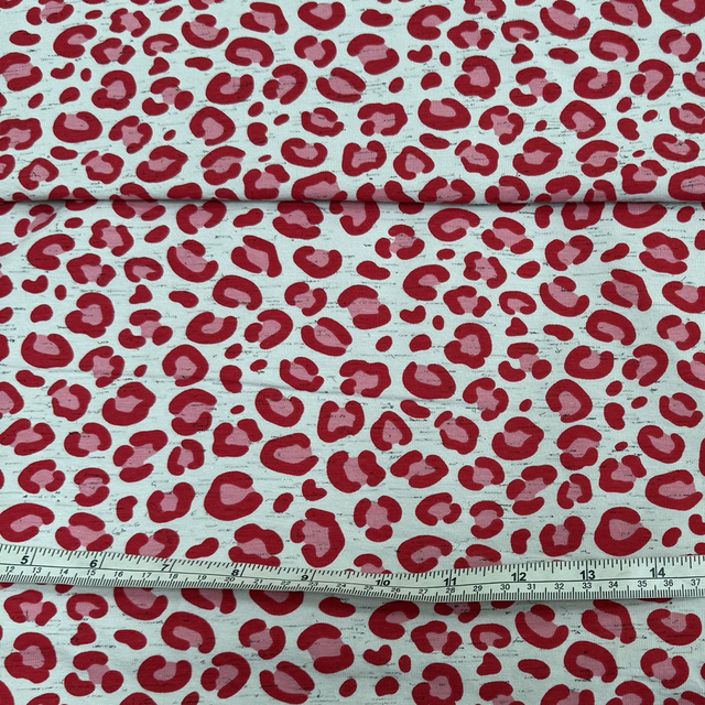 Cotton Jersey Red &amp; Pink Leopard