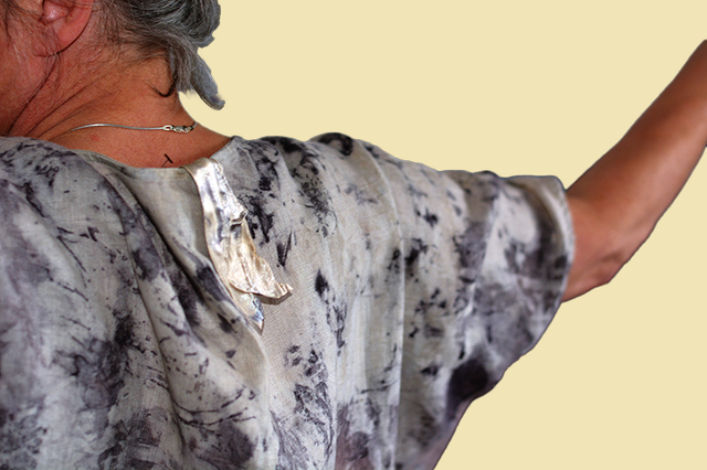 Linen dress by Sarah Luna - eco printed with sycamore and rose leaves - one size fits all