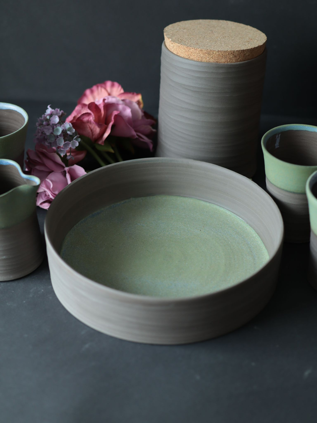 Serving Tray, Serving board, ceramic, forest colors blue green brown