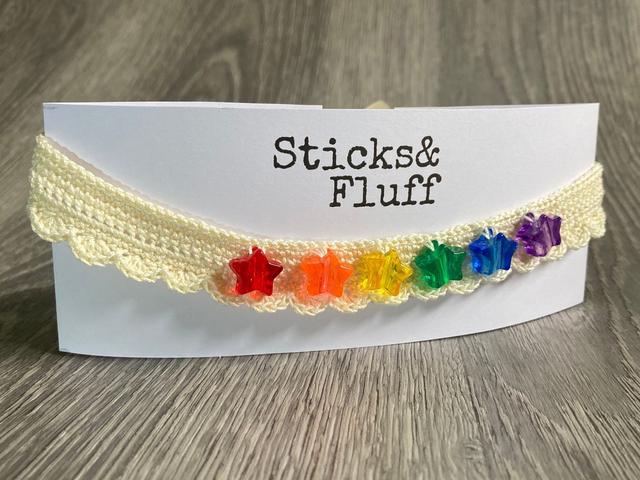 Cream Crochet Choker with Rainbow Stars