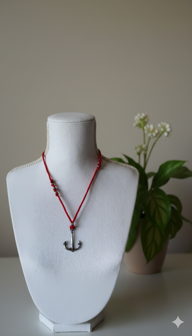 Homme collier ancre rouge et argenté 