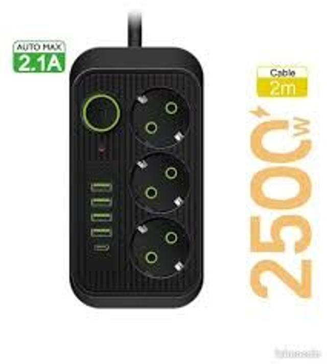 Multiprise 3 Prises, 4 Ports USB + 1 USB-C - 2 Mètres