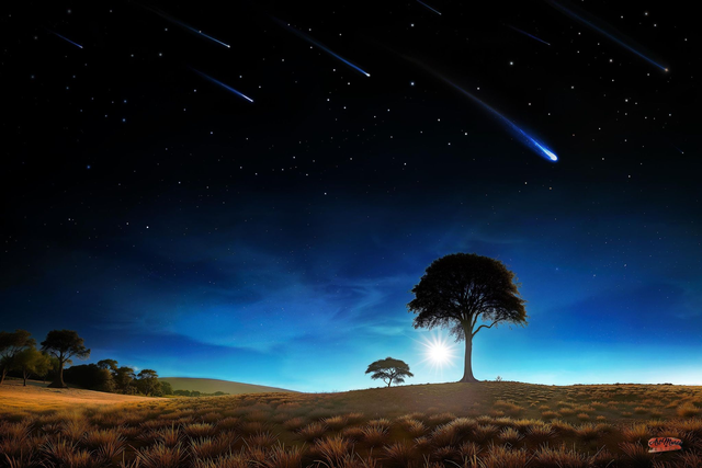 Pluie d’étoiles filantes : Toile Zen Minimaliste – Art mural céleste et naturel sur mesure.